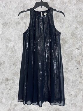 Signature by Sangria Silver Sequin Dress with Sheer Black Overlay size 4